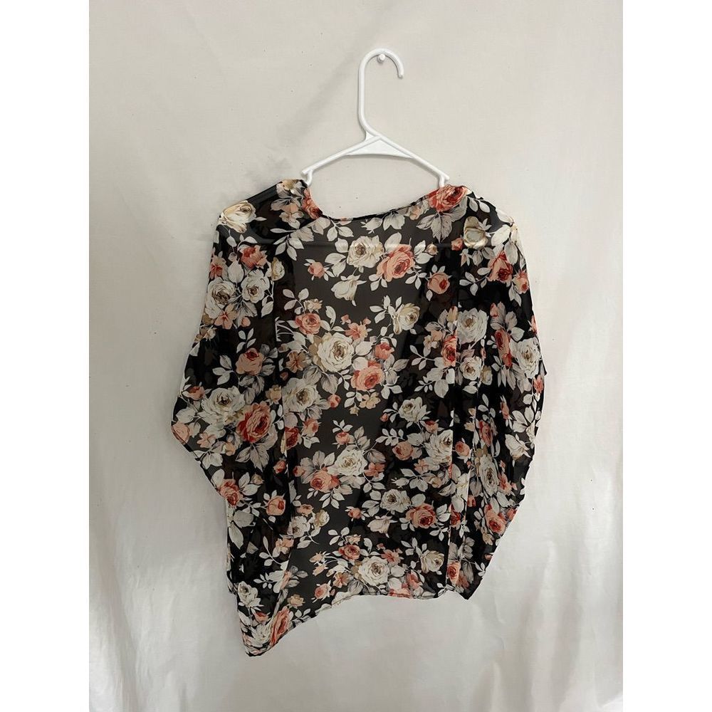 Sheer Black Floral Open Front Kimono - Picture 5 of 8